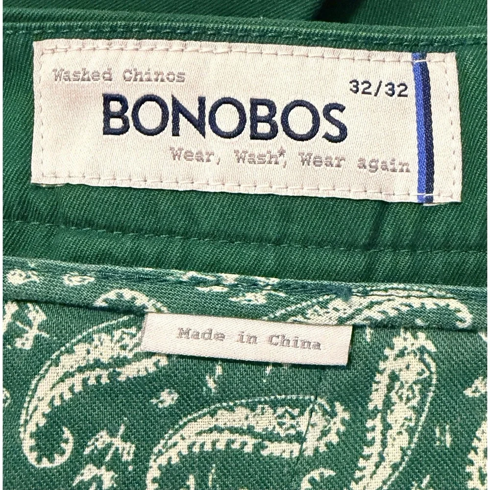 Bonobos Original Washed Chino Pants Mens 32x32 Green Nonstretch Straight NWT
